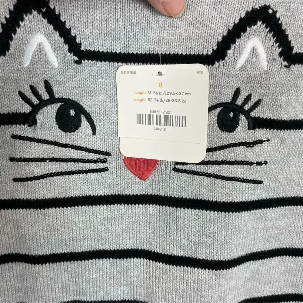 Gymboree Gray Coral Cat Embroidered Sweater Dress NWT 8